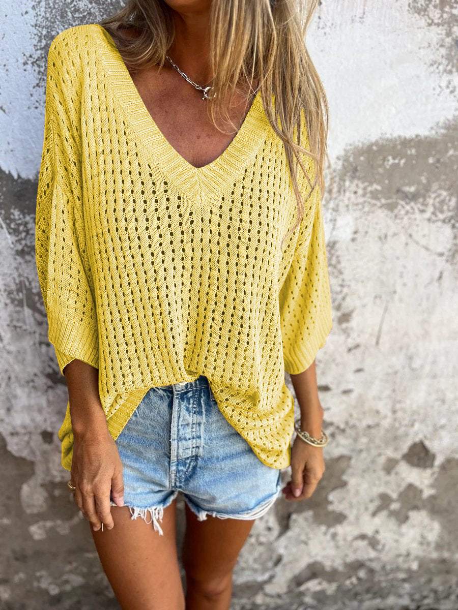 V-neck Hollow Knitted Top