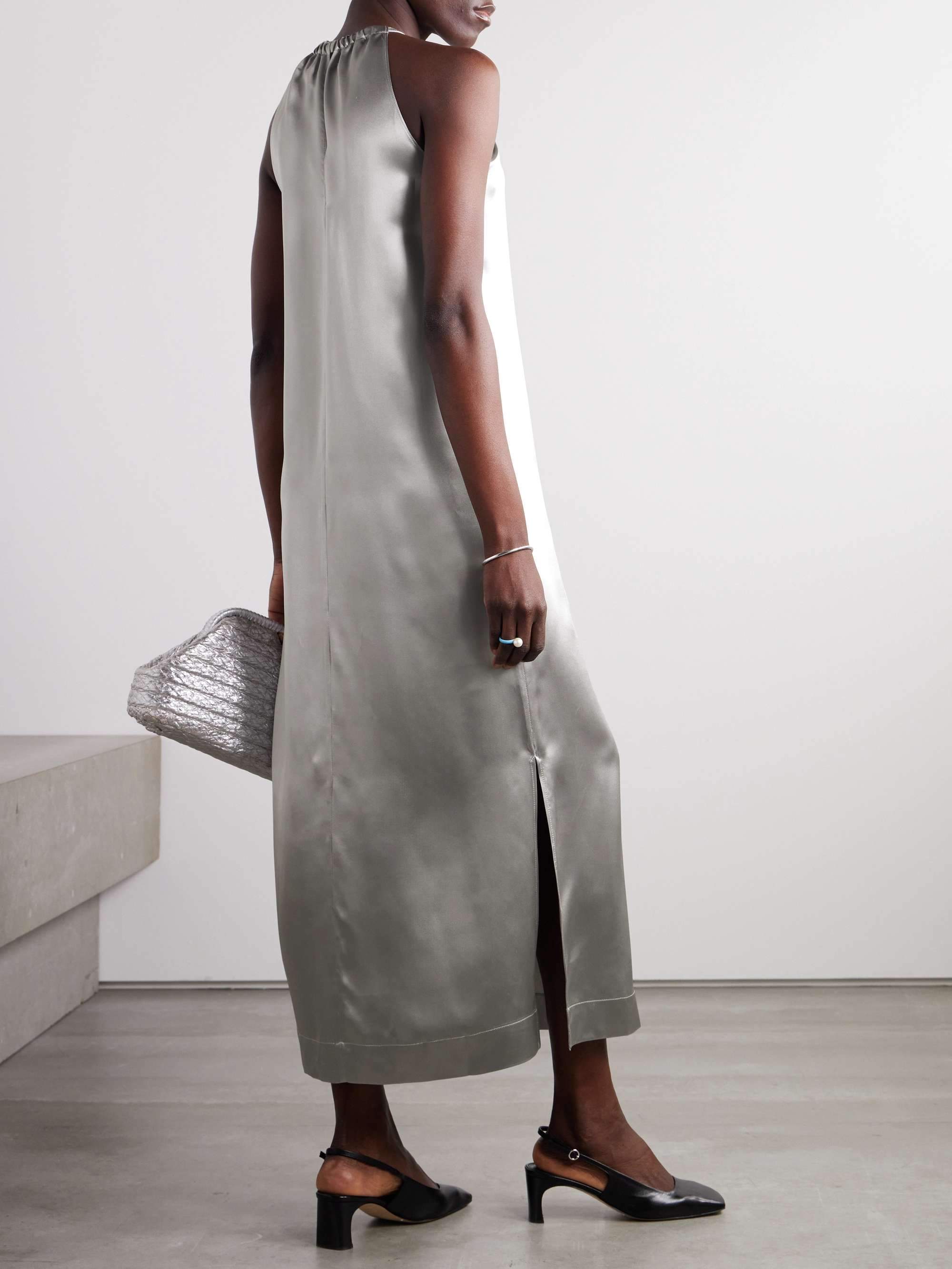 Metallic blend charmeuse midi dress