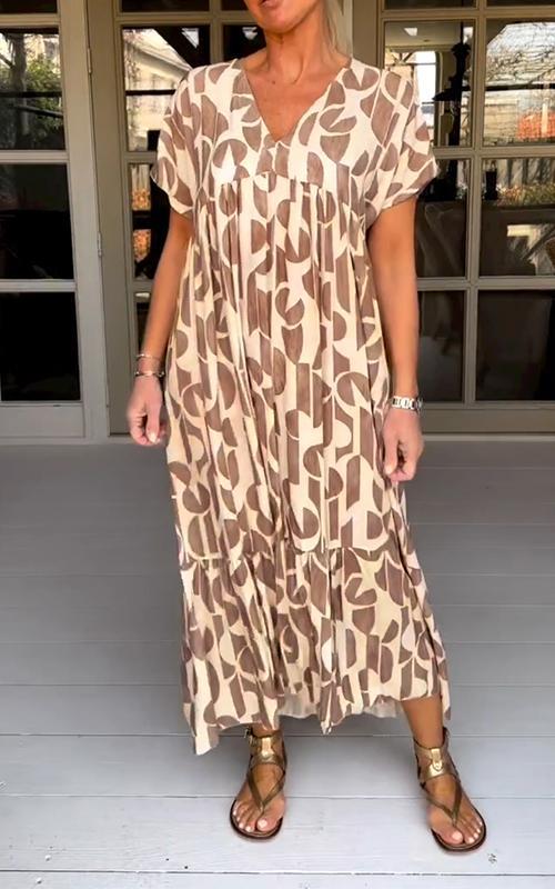 Casual V-neck Printed Dress