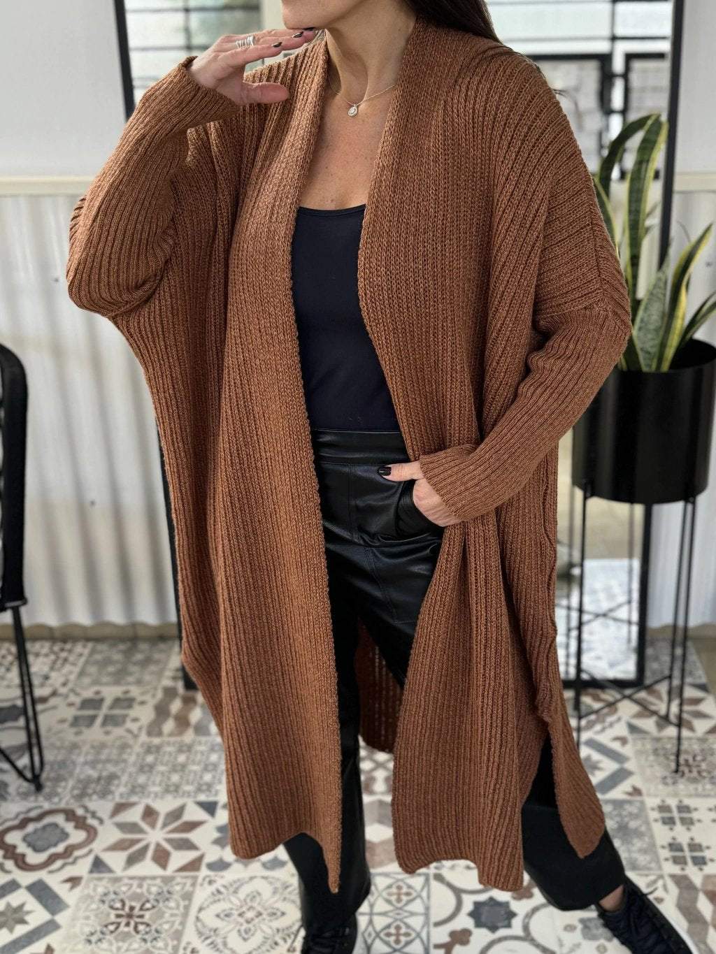 Women's V-neck Solid Color Ribbed Knitted Cardigan