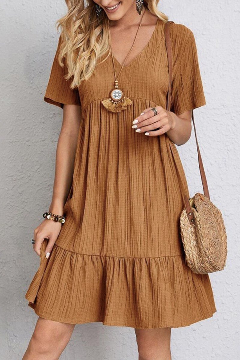 Women's Solid Vintage V Neck Dress