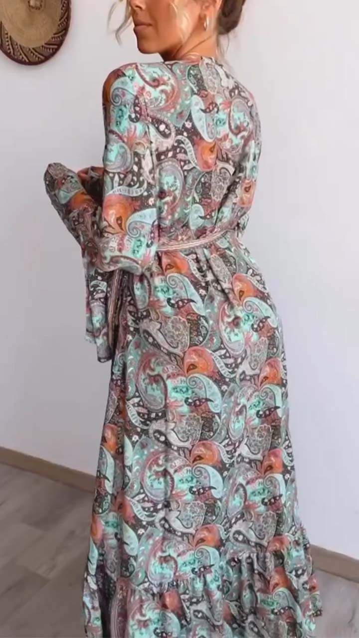 Women's Casual Paisley Print Long Sleeve Dress