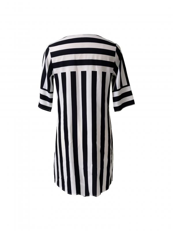 Striped Print Simple Dress, Casual Notched Neck Half Sleeve Dress