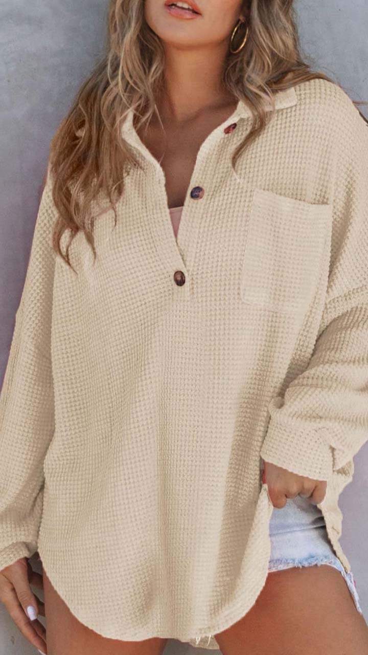 Women's Casual Solid Color Waffle Knit Top