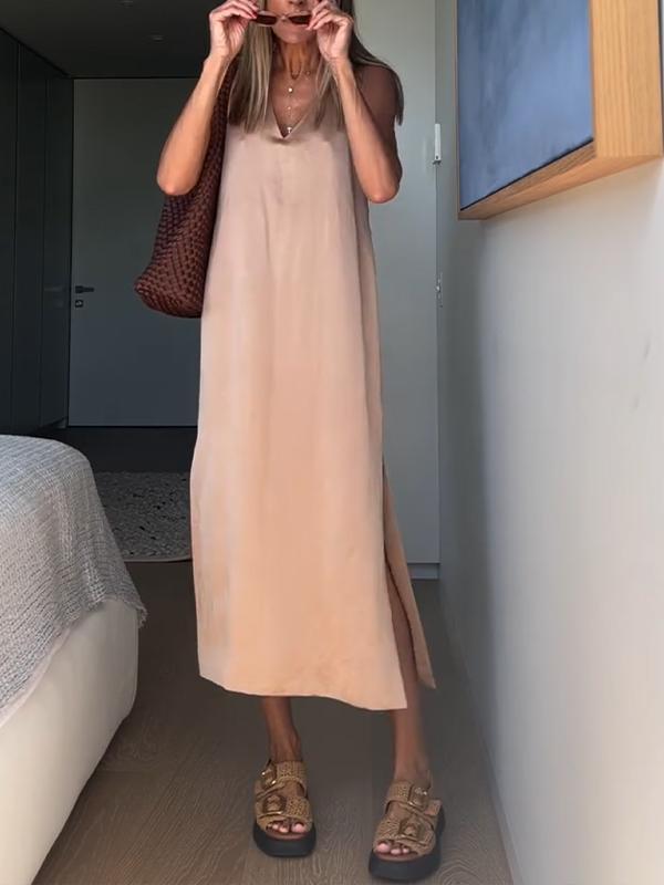 Casual Satin V-neck Dress