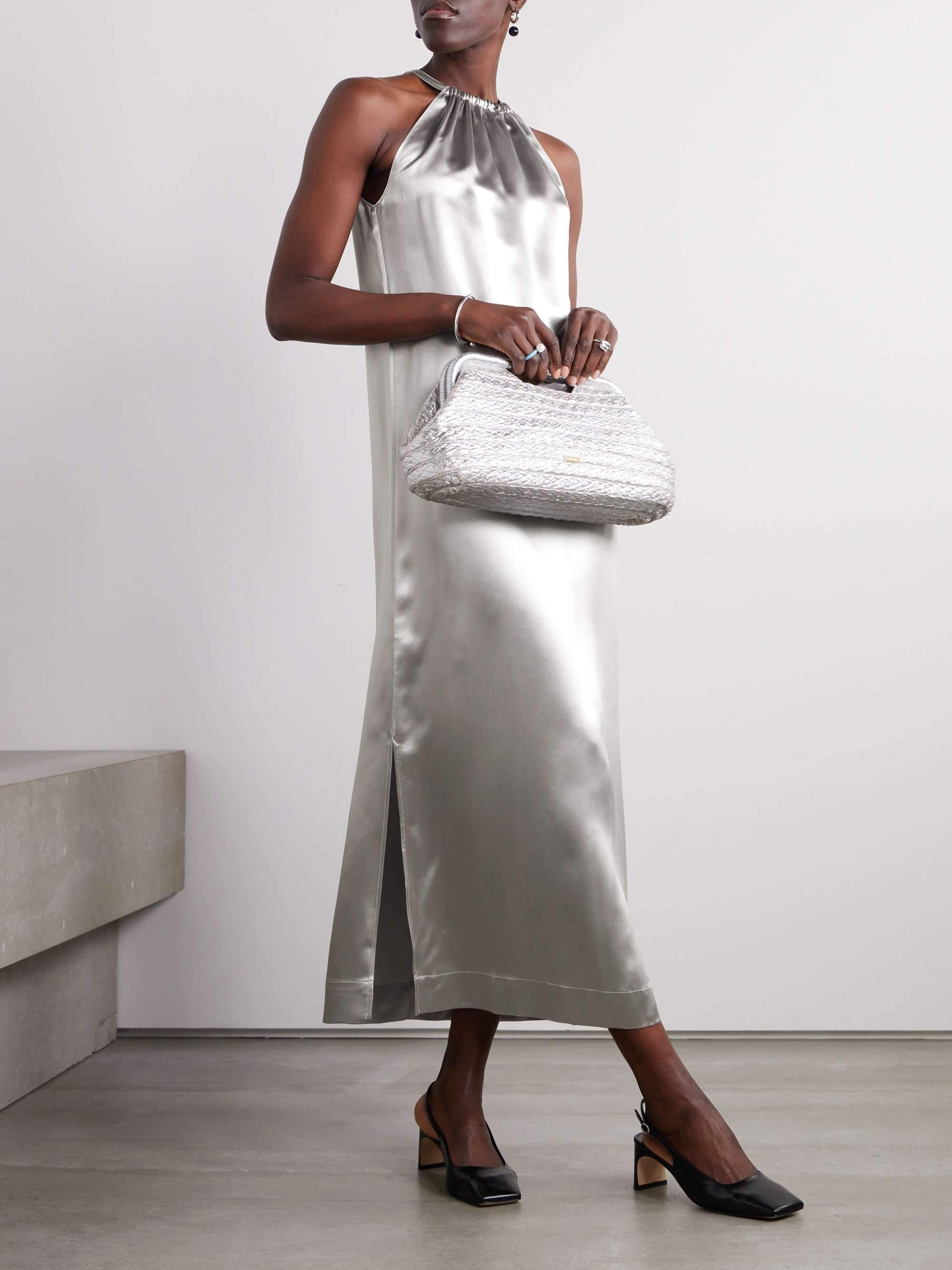 Metallic blend charmeuse midi dress