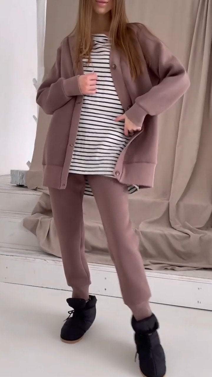 Women's V-neck Long-sleeved Casual Sweatshirt Suit