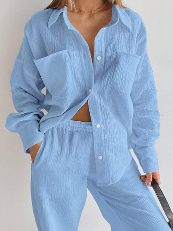 Women's Crepe Lapel Loose Comfortable Long Sleeve Homewear Set