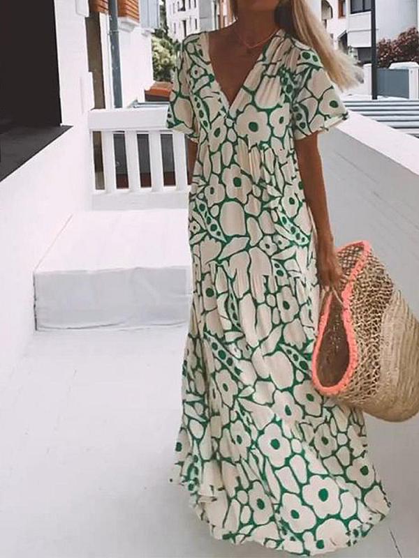 Short Sleeve Print Maxi Dress