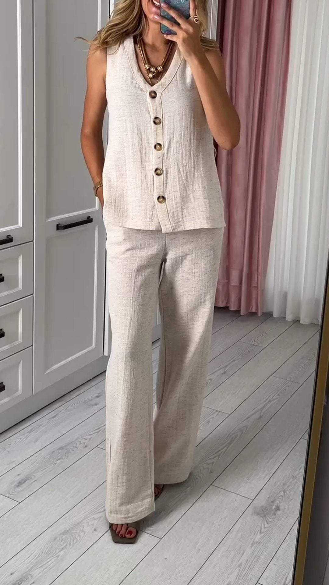 Women Casual V-neck Top and Pants Suit