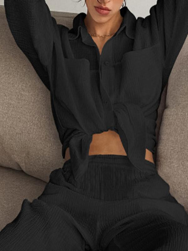 Women's Crepe Lapel Loose Comfortable Long Sleeve Homewear Set