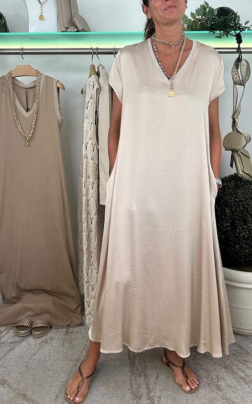 Women's V-neck Solid Color Loose Dress