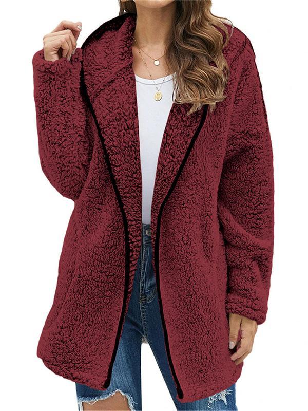 Women's Casual Lapel Solid Color Plush Sweater