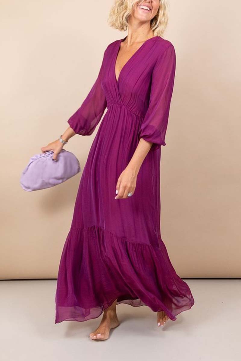 Women's Elegant V Neck Chiffon Dress