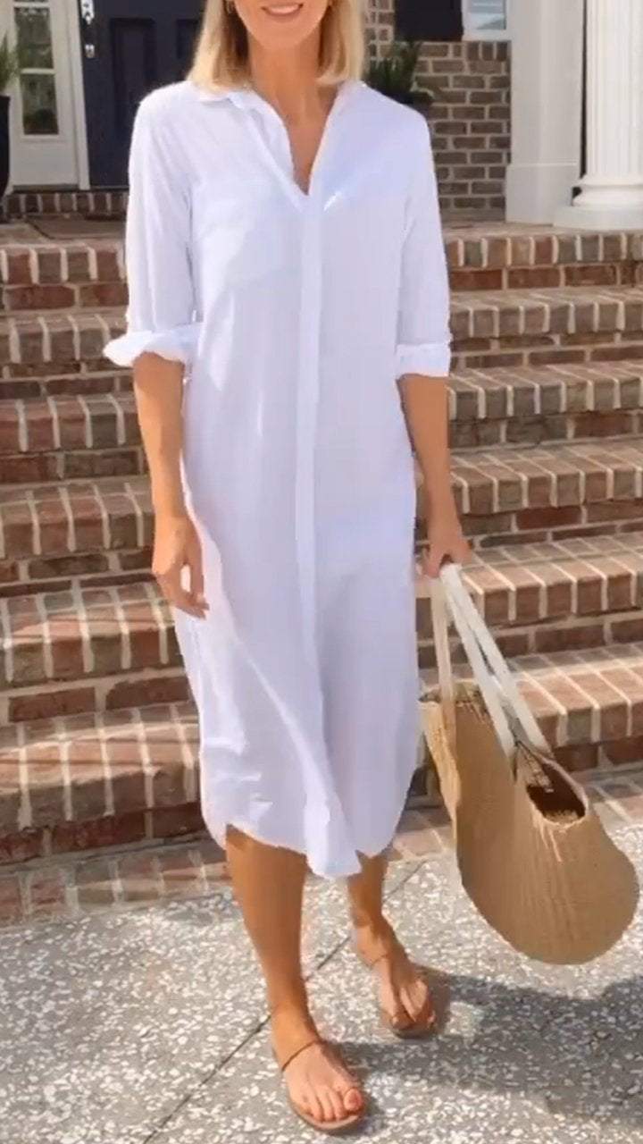 Casual Lapel Single-breasted Shirt Dress