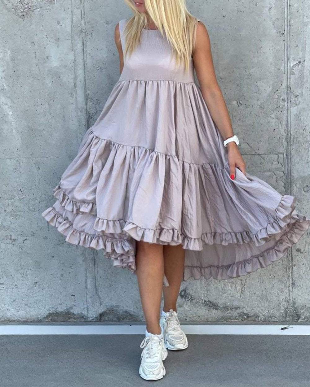 Women's Solid Color A Line Umbrella Skirt Dress