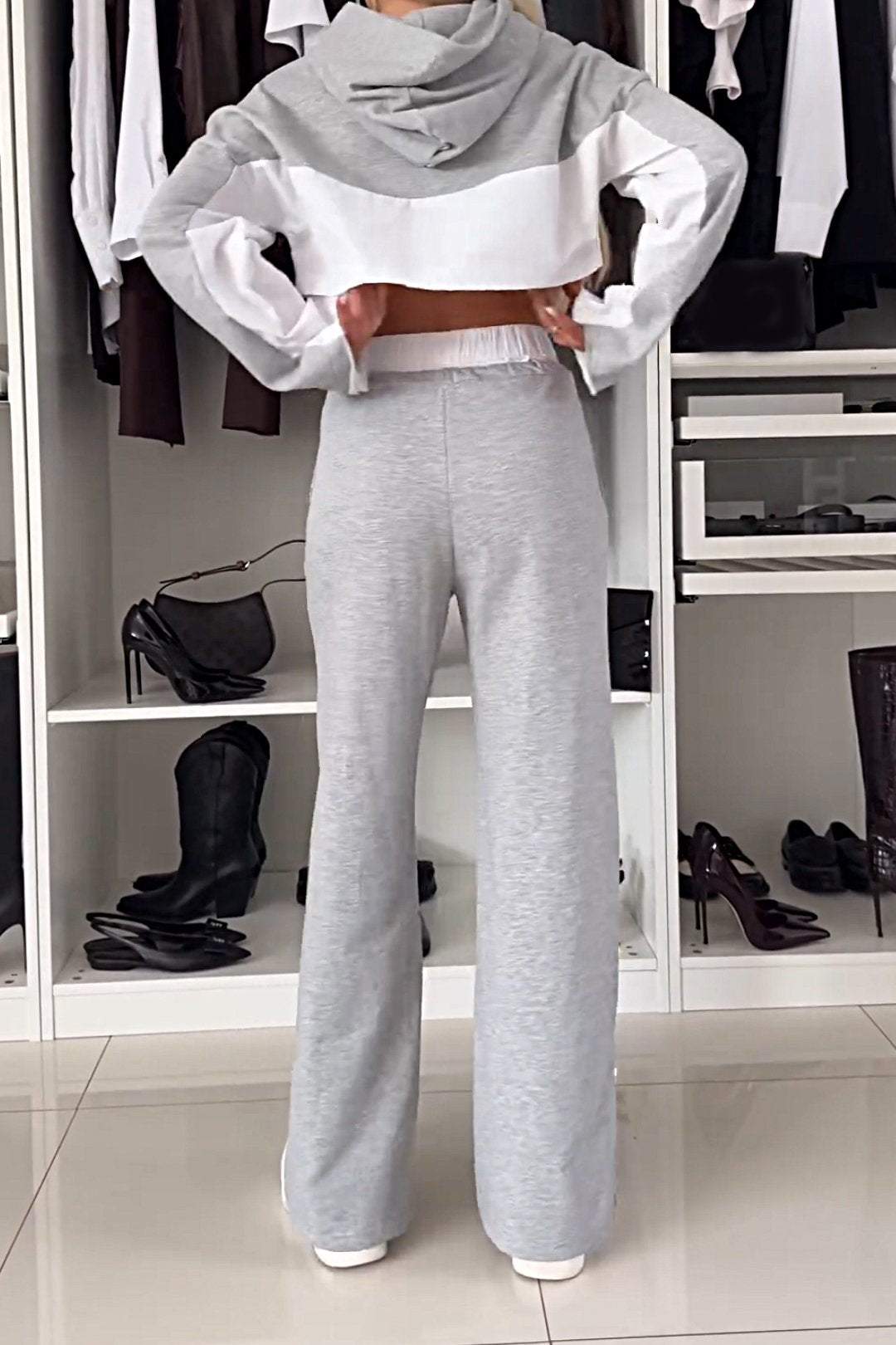 Women's Color Block Casual Top and Pants Two-piece Set