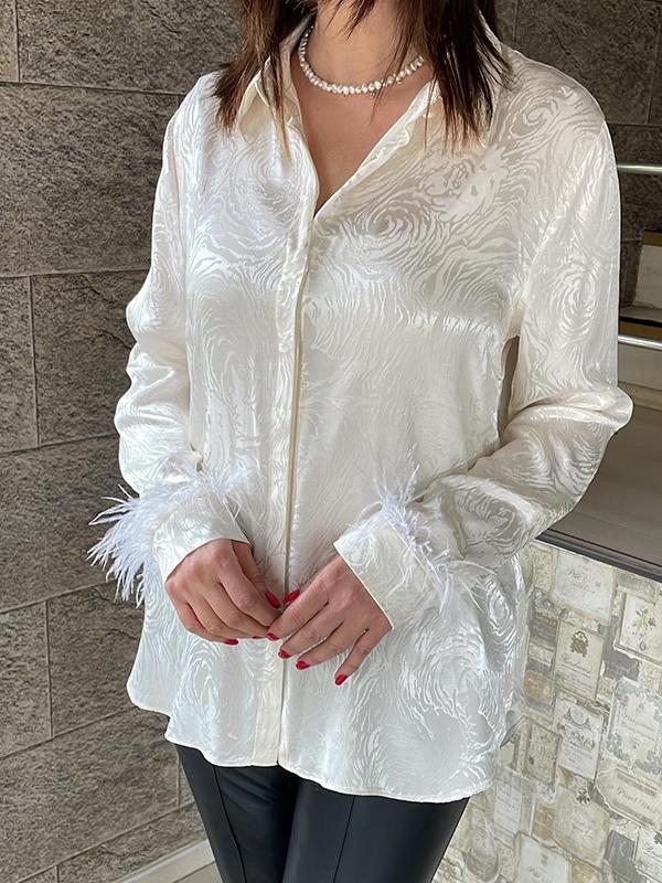 Wavy Pattern Simple Feather Sleeve Top