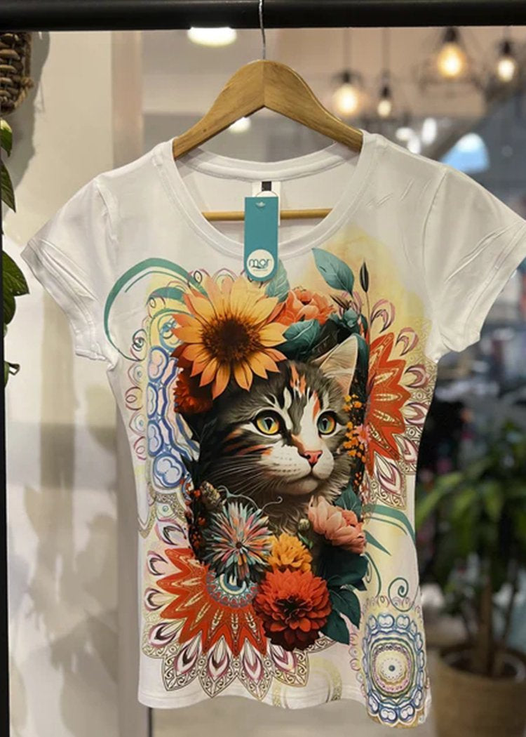 Round Neck Cat Print T-shirt