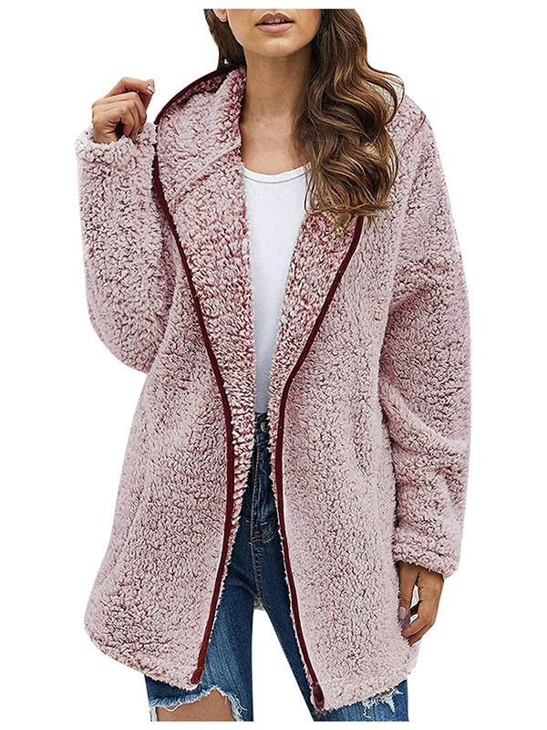 Women's Casual Lapel Solid Color Plush Sweater