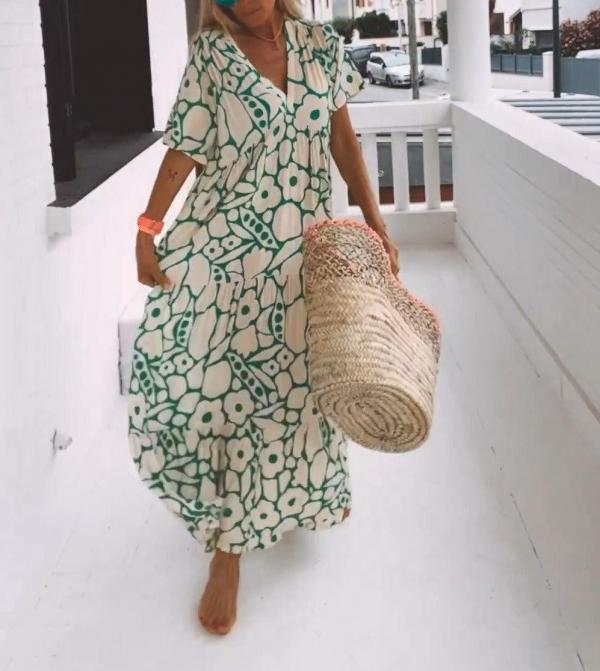 Short Sleeve Print Maxi Dress