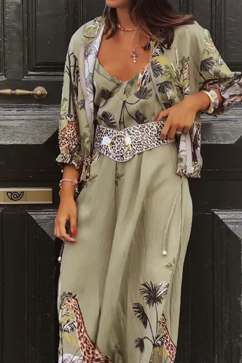 Women's printed jacket and sleeveless jumpsuit set