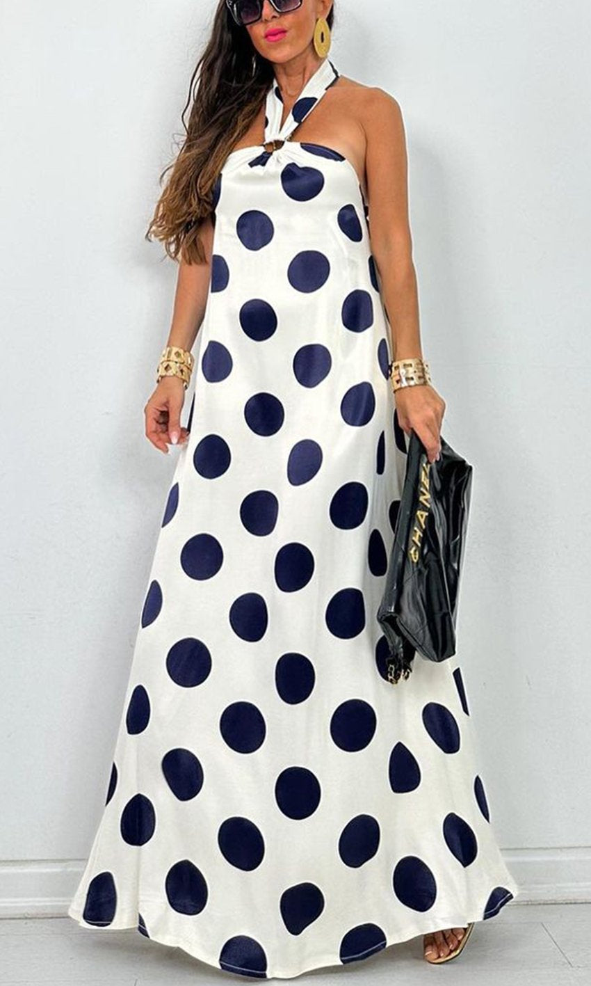 Sleeveless polka dot print dress