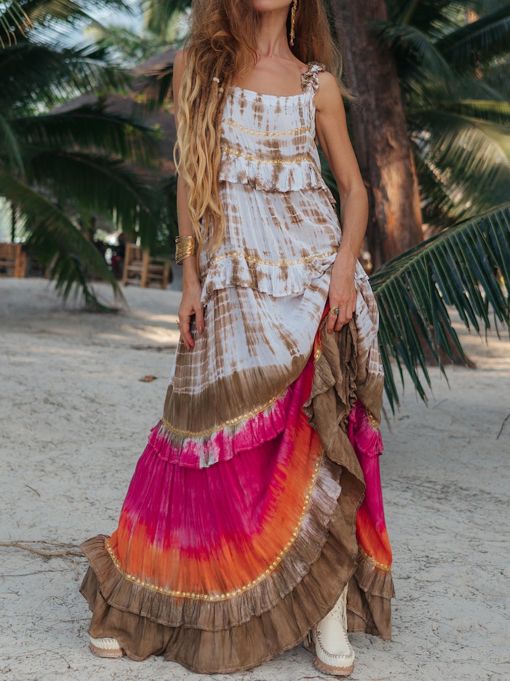 Women's Bohemian Ombre Tie Dye Print Dress