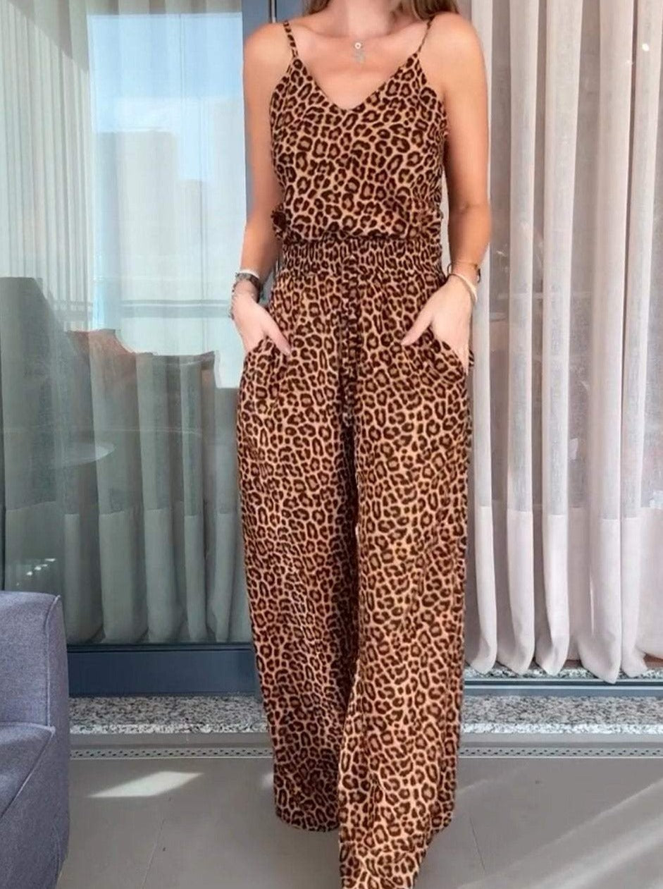 Stylish Leopard Print Sleeveless Tank Top And Trousers Two-piece Set