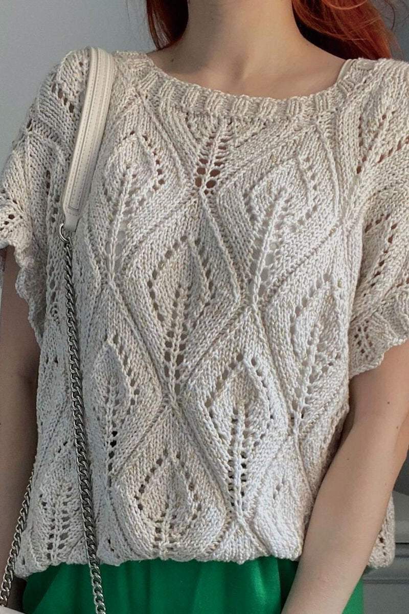 Women's solid color knitted pullover ruffled short sleeve sweater