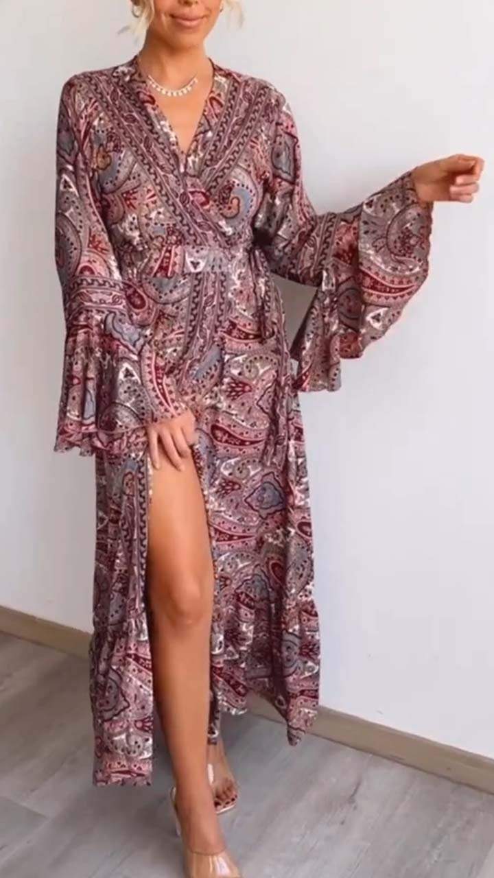 Women's Casual Paisley Print Long Sleeve Dress