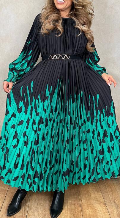 Women's Casual Pleated Printed Long Sleeve Dress