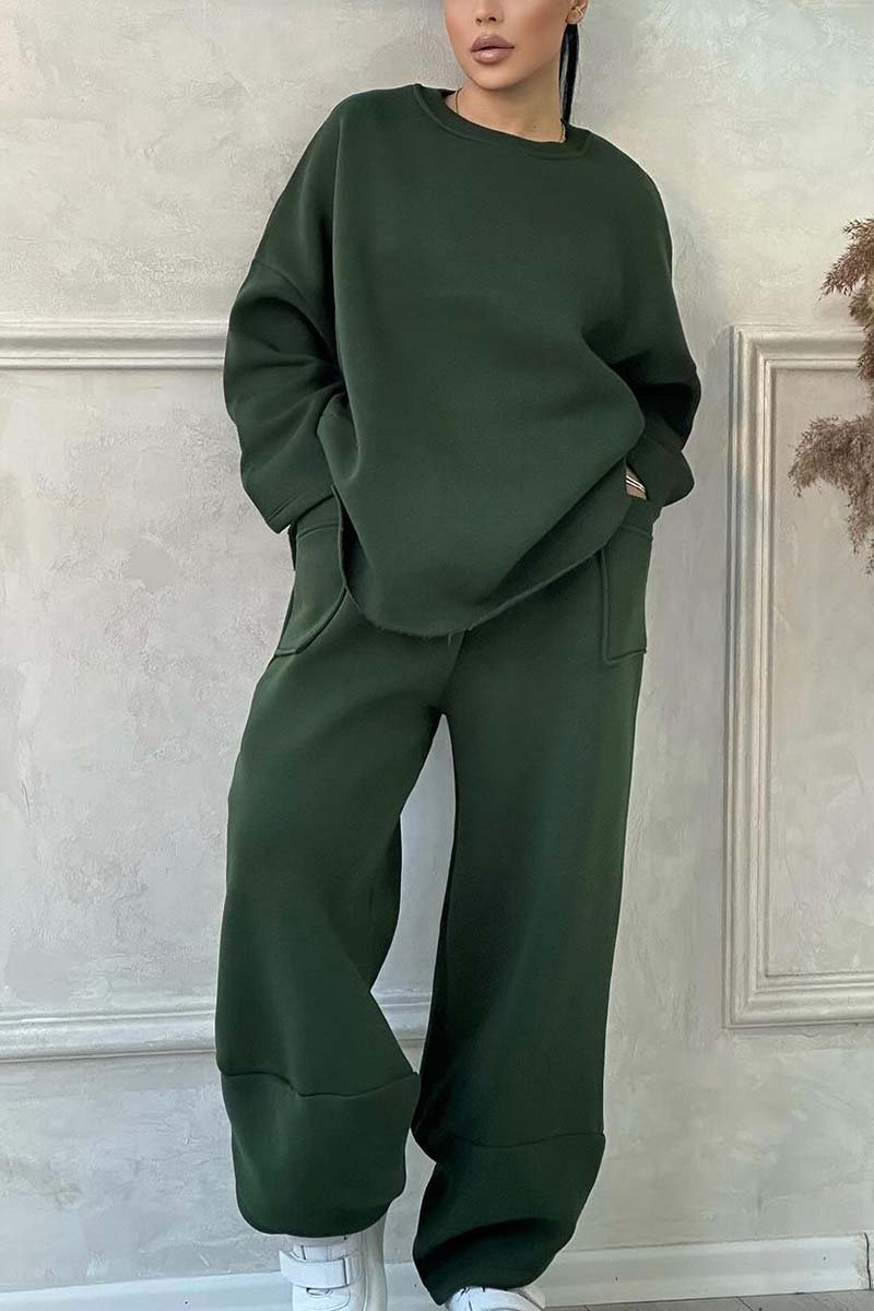 Women's Casual Solid Color Round Neck Long Sleeve Sweatshirt Sports Suit