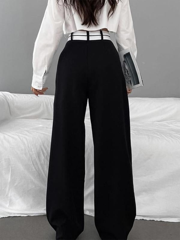 Women's contrasting suit pants casual draping floor-length pants wide-leg pants