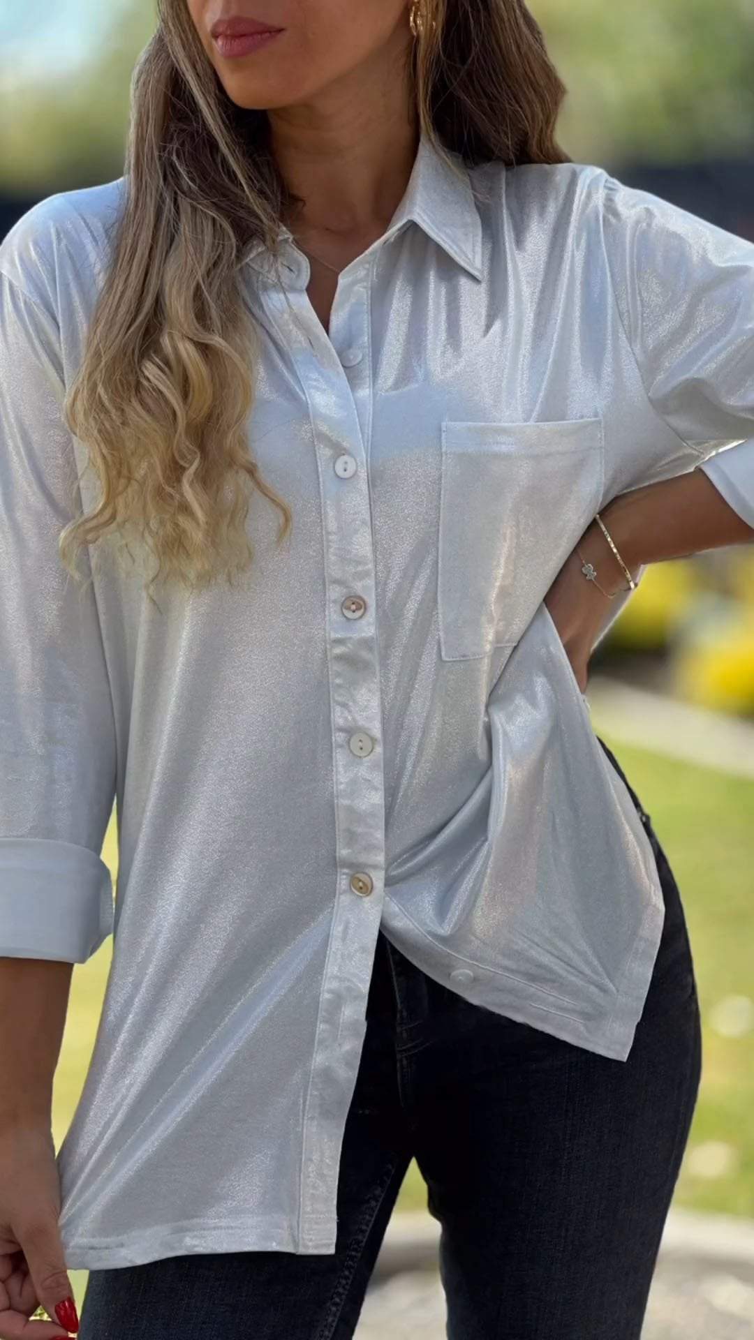 Women's Bronzing Casual V-neck Shirt