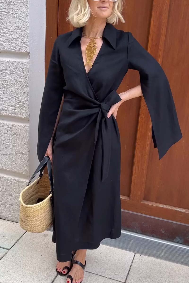 Women's Stylish Elegant Sleeve Slit Shirt Dress