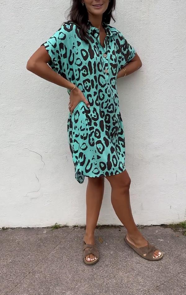 Lapel Leopard Printed Dress