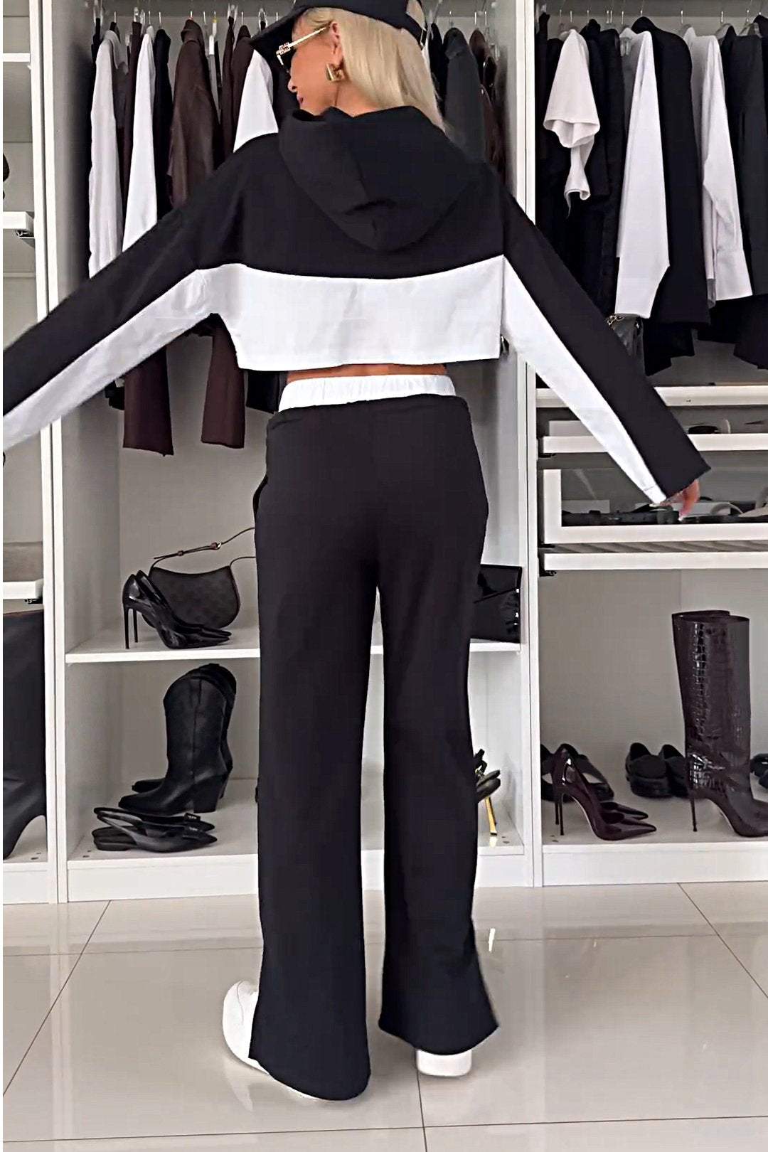 Women's Color Block Casual Top and Pants Two-piece Set