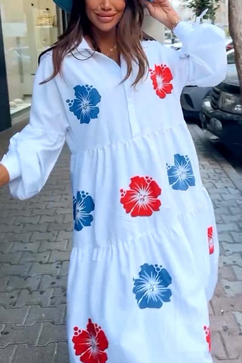 Women's Casual Floral Print Lapel Dress