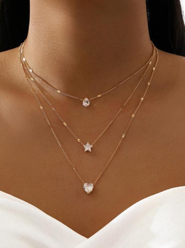 Multi-layered Five-pointed Star Heart Drop Vintage Necklace