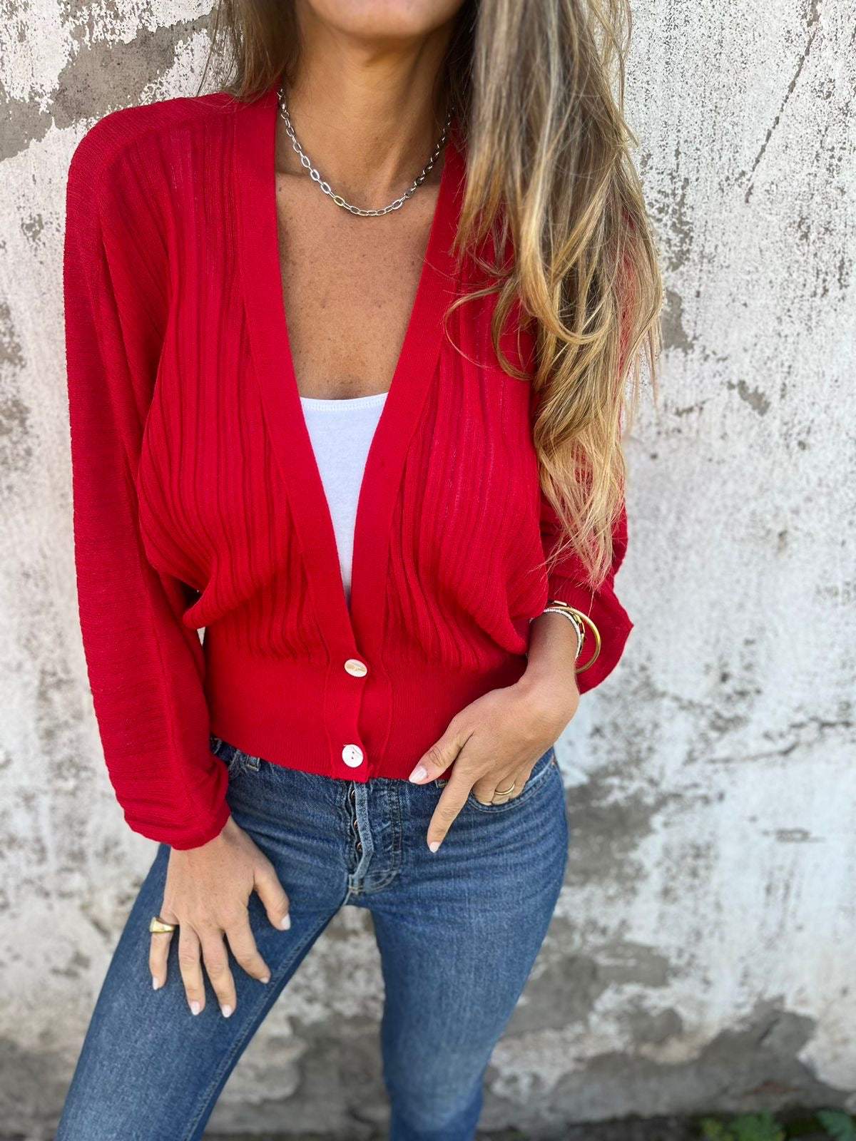 Women's V-neck Long-sleeved Casual Cardigan Top