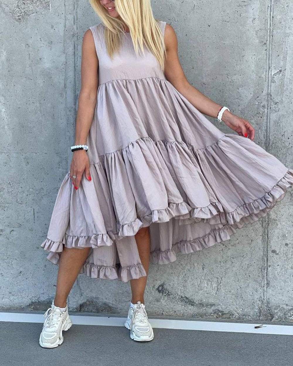 Women's Solid Color A Line Umbrella Skirt Dress