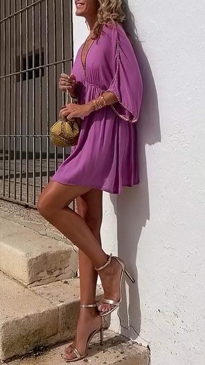 Solid Color V-neck Dress for Women