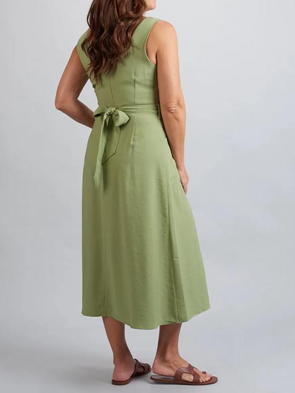 Solid color cotton and linen sleeveless dress