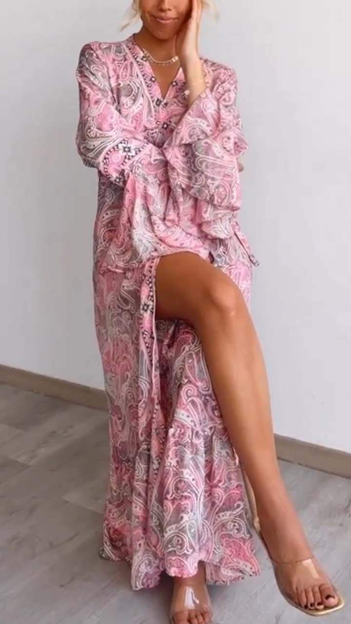 Women's Casual Paisley Print Long Sleeve Dress