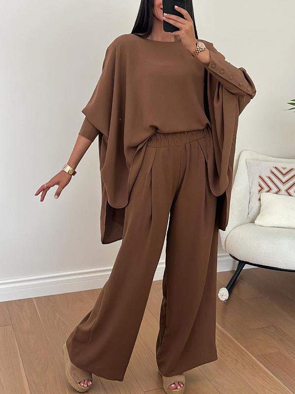 Women's Round Neck Bat Sleeve Design Loose Casual Suit