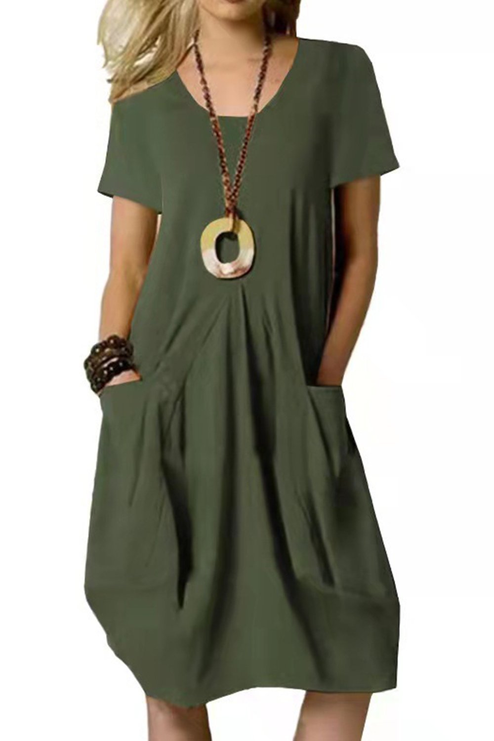 Cotton and Linen Solid Color Loose Short-sleeved Dress