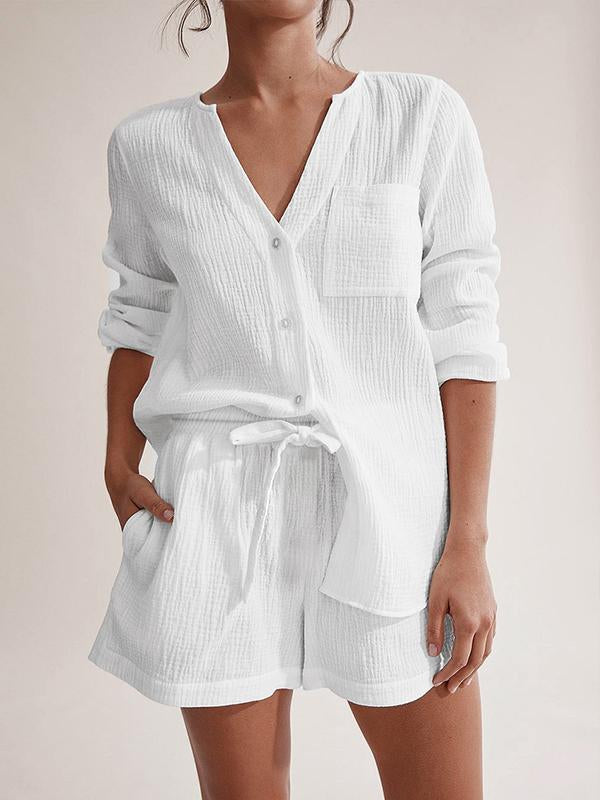 Long Sleeved Shorts Pajamas Home Suit Two-piece Set