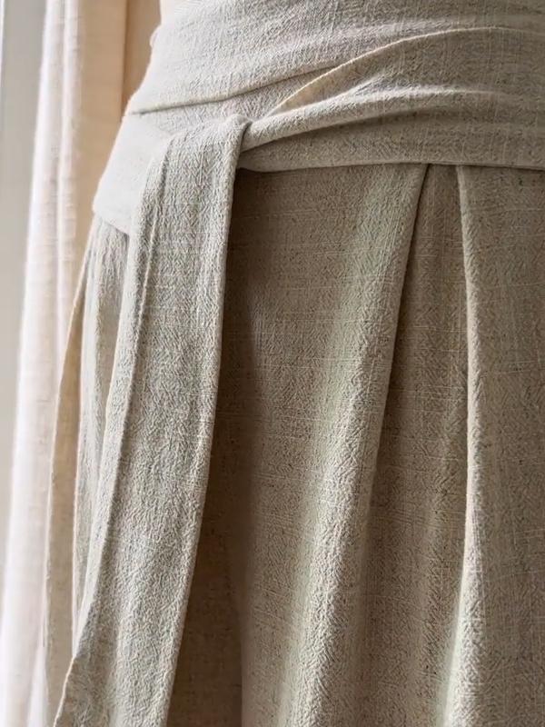 Women's cotton and linen lace-up trousers