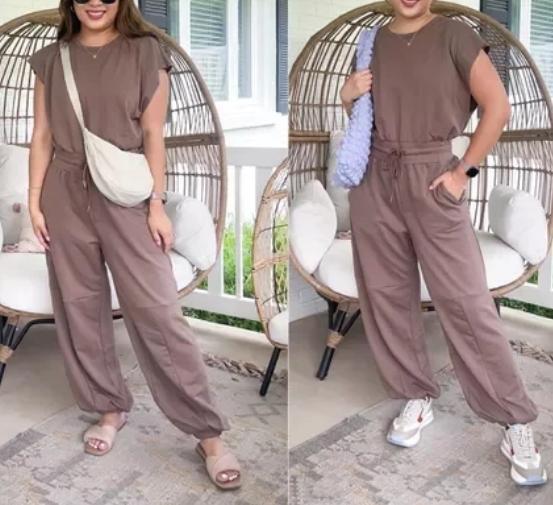 Women's Casual Drawstring Sleeveless Wide Leg  Jumpsuit